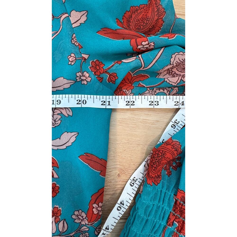 MISA Los Angeles Siena Top Floral Blouse Teal Long Sleeve Size Small - Picture 10 of 11